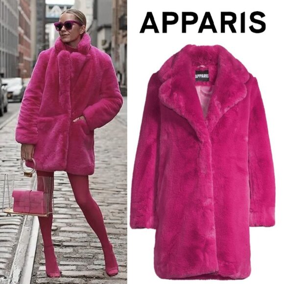 💥SHOWSTOPPER!💥APPARIS CHUNKY PLUCHE FUF OVERSIZED COAT IN MAGENTA PINK - Picture 1 of 14